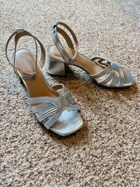 Xappeal Metallic Silver Strappy Block Heel Sandals